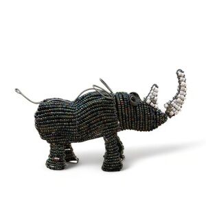 Dilwana Rhino Wired and Beads - Handmade African Craft - Iridescent Blue White